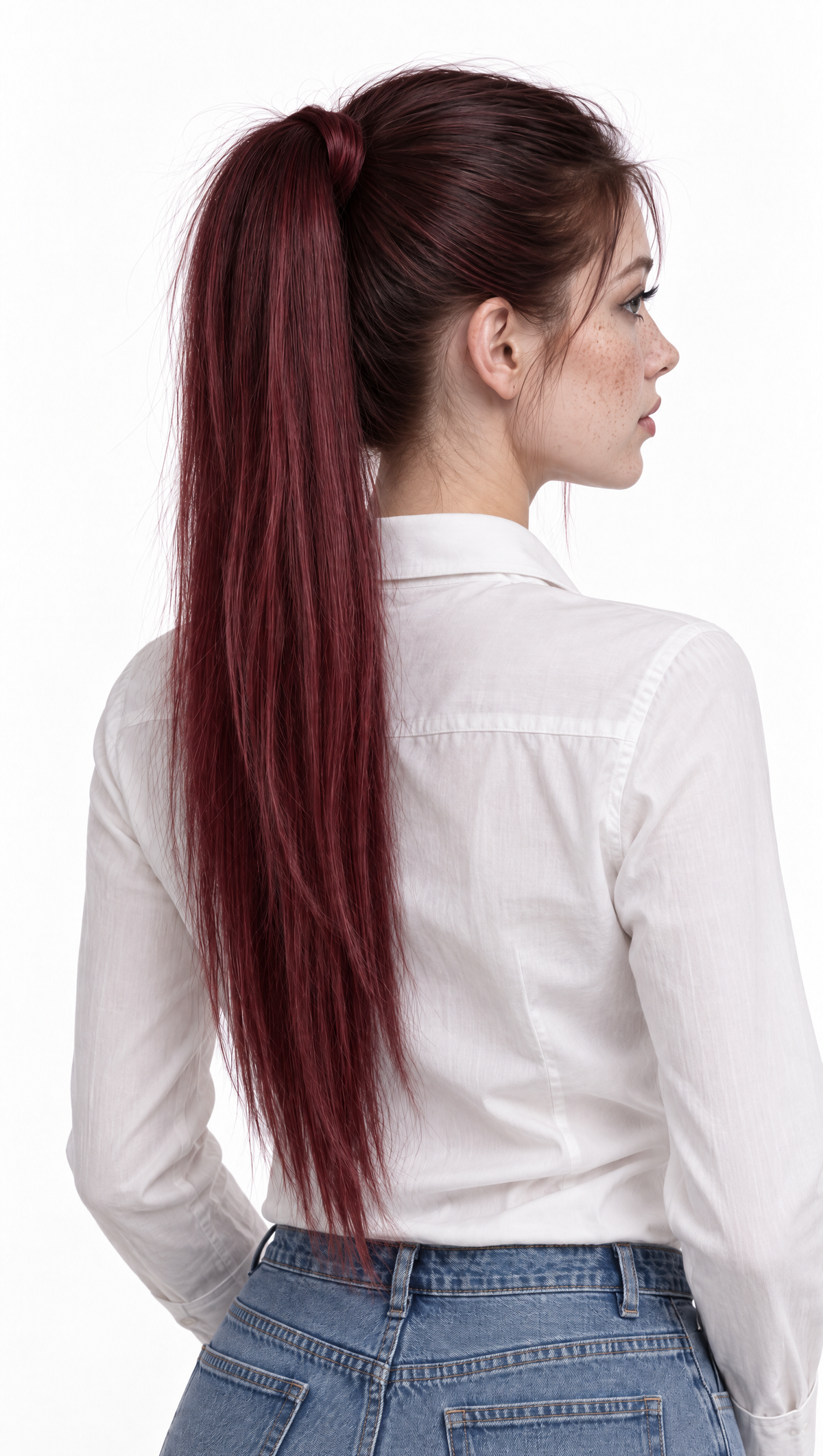 Luna #T1B/BUG Brown Burgundy Highlights — worn by model