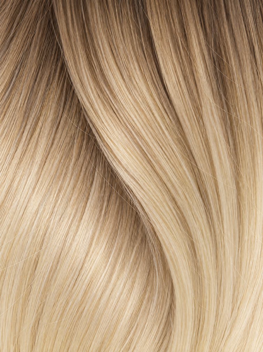 Luna #T2/27/613 Dark Brown Light & Honey Blonde Highlights — hair texture close-up
