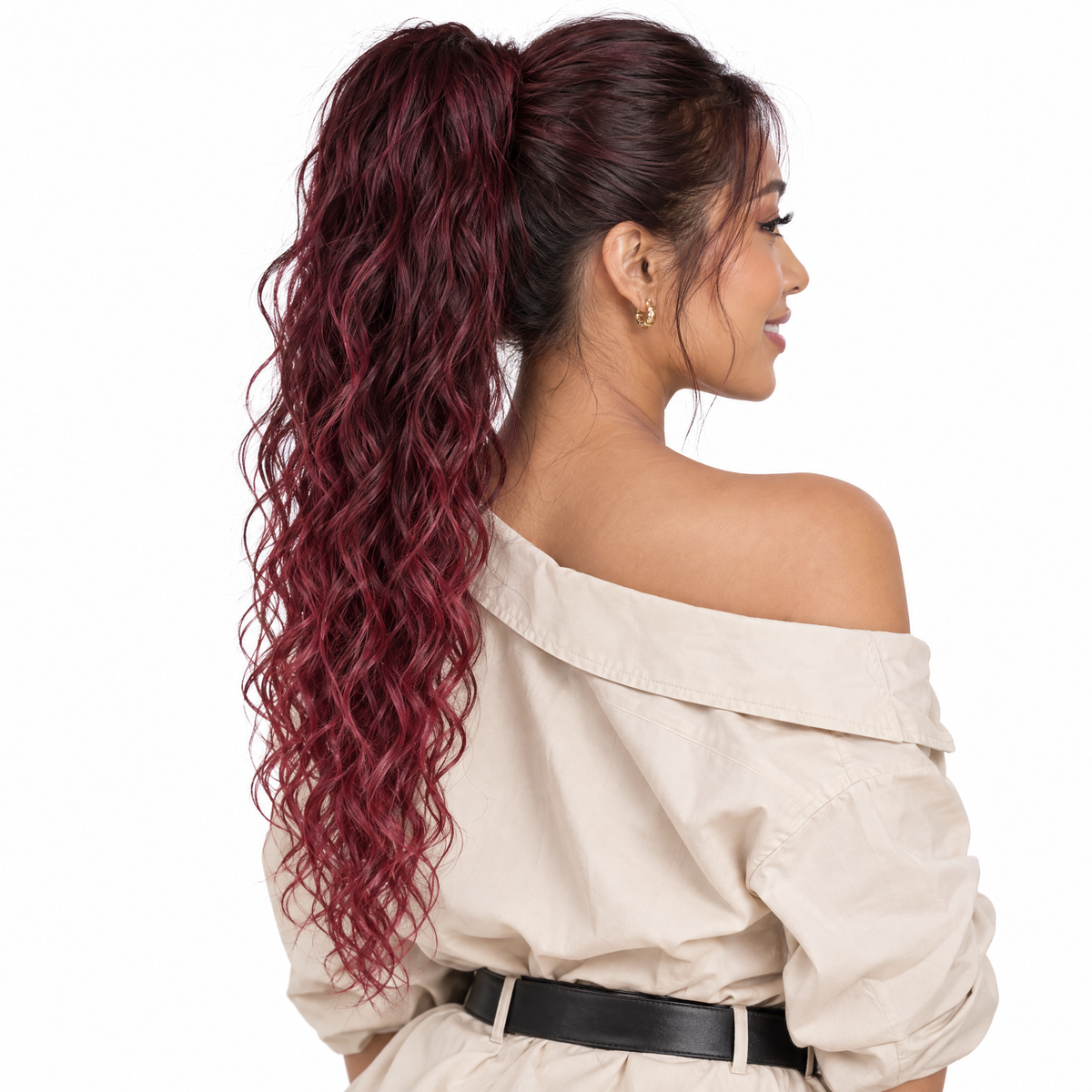 Mermaid #T1B/BUG Brown Burgundy Highlights — worn by model
