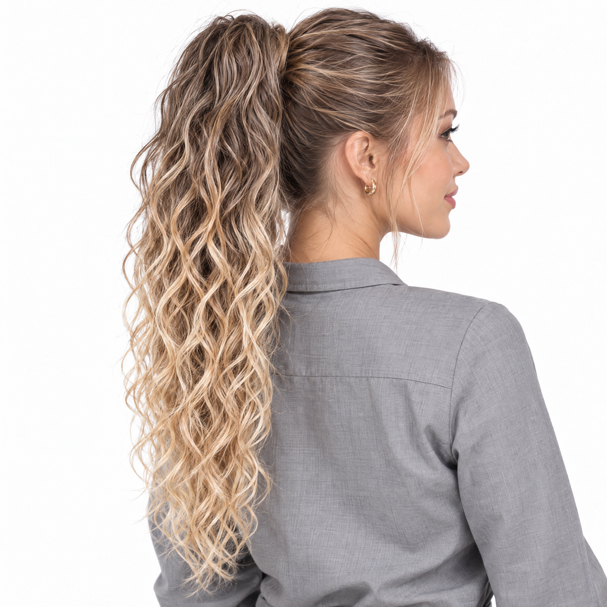 Mermaid #T2/27/613 Dark Brown Light & Honey Blonde Highlights — worn by model